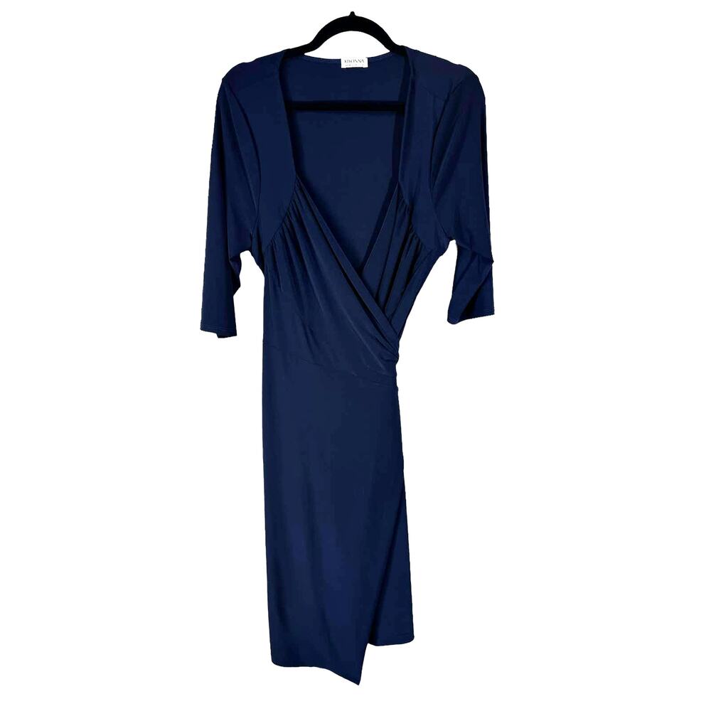 Kiyonna New Womens Plus Size 3/4 Sleeve Wrap Dress Navy Blue Size 1X USA Classic